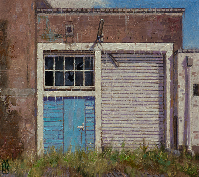 Oude fabriek, blauwe deur